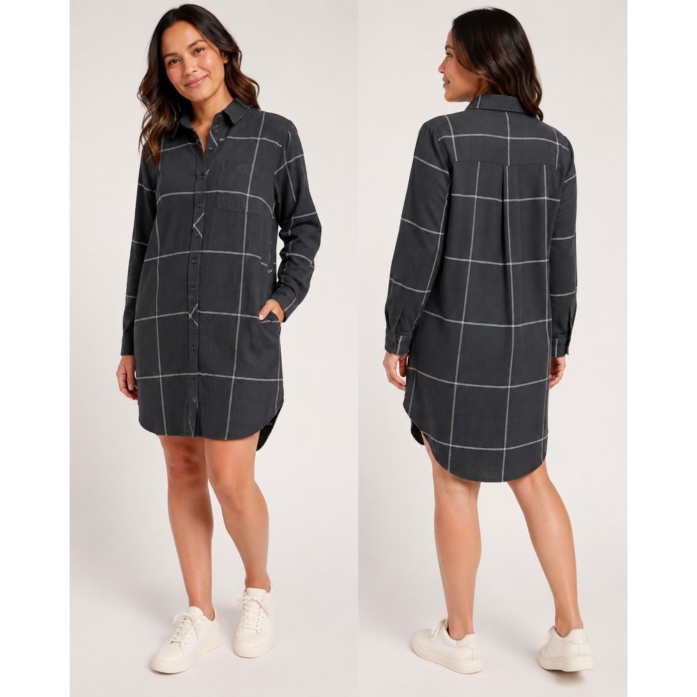 Athleta Trail to Town Dress Tunic Windowpane Womens XL Black/ Dove Flannel
